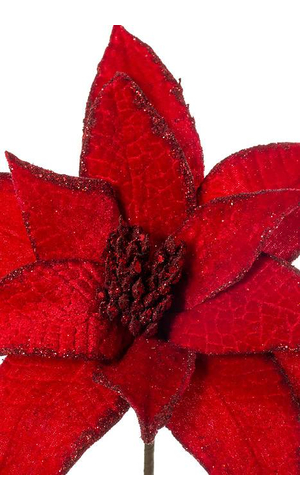 24" VELVET GLITTER EDGE JEWEL POINSETTIA STEM