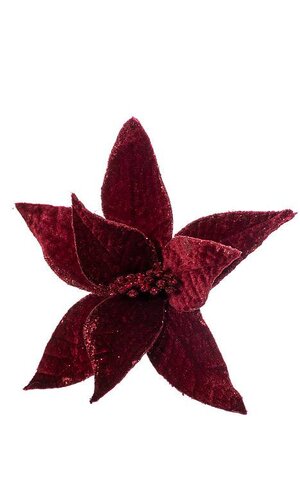 9" VELVET GLITTER EDGE JEWEL POINSETTIA CLIP