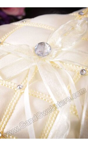 7" RING PILLOW W/RHINESTONES IVORY