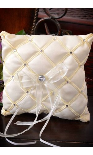 7" RING PILLOW W/RHINESTONES IVORY