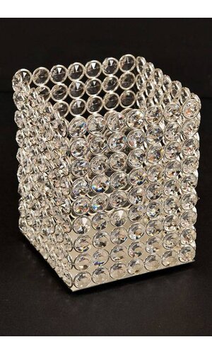 5" X 5" X 6.5" CRYSTAL BEAD CANDLE HOLDER SILVER/CRYSTAL