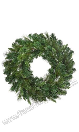 48" BELGIUM MIX WREATH W/150 CLEAR LIGHTS GREEN