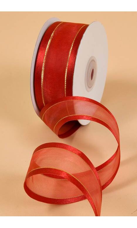 Gold Red Sheer Ribbon 2.5
